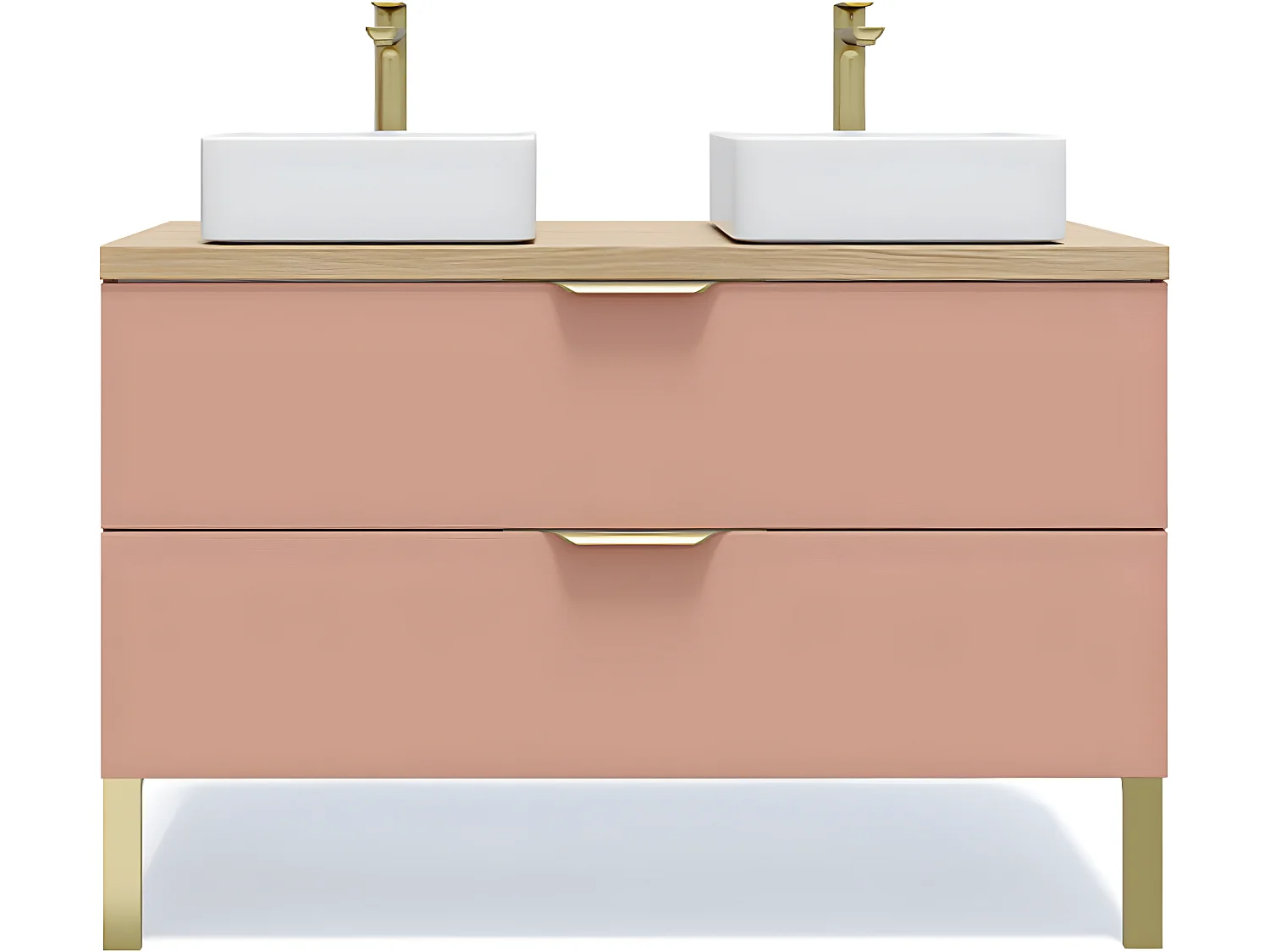 Meuble de salle de bain suspendu 2 vasques à poser 120cm 2 tiroirs Abricot - Venice