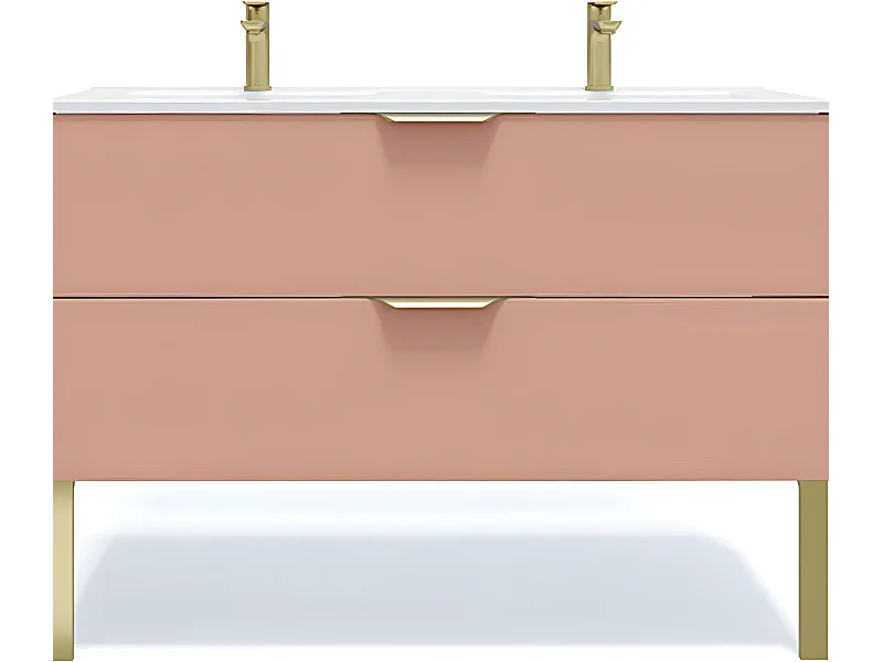 Meuble de salle de bain suspendu double vasque intégrée 120cm 2 tiroirs Abricot - Venice