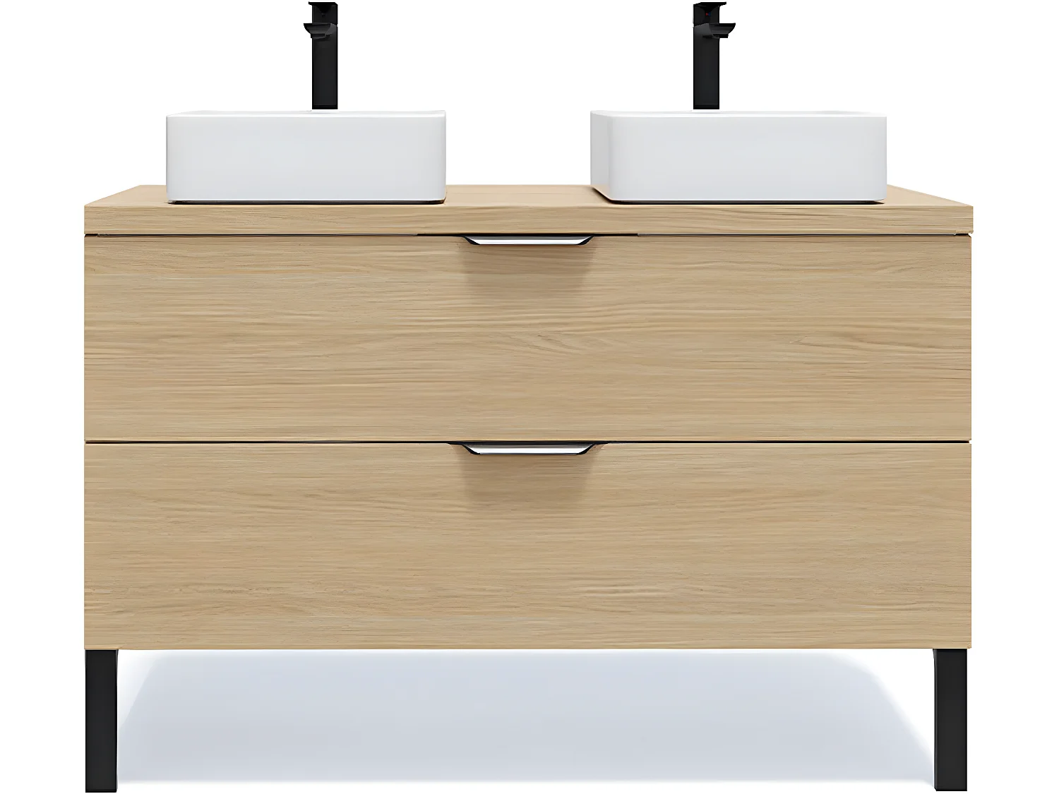 Meuble de salle de bain suspendu 2 vasques à poser 120cm 2 tiroirs Chêne clair - Venice