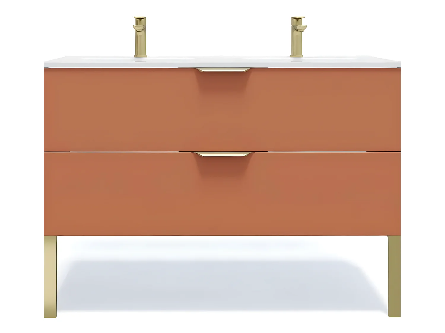 Meuble de salle de bain suspendu double vasque intégrée 120cm 2 tiroirs Terracotta - Venice