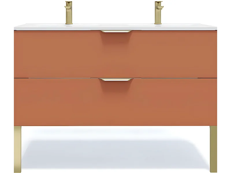 Meuble de salle de bain suspendu double vasque intégrée 120cm 2 tiroirs Terracotta - Venice