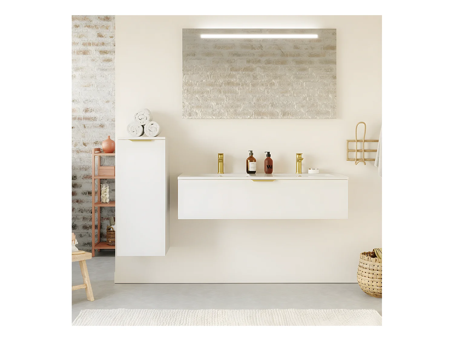 Meuble de salle de bain suspendu double vasque intégrée 120cm 1 tiroir Blanc - Venice