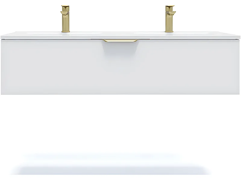 Meuble de salle de bain suspendu double vasque intégrée 120cm 1 tiroir Blanc - Venice