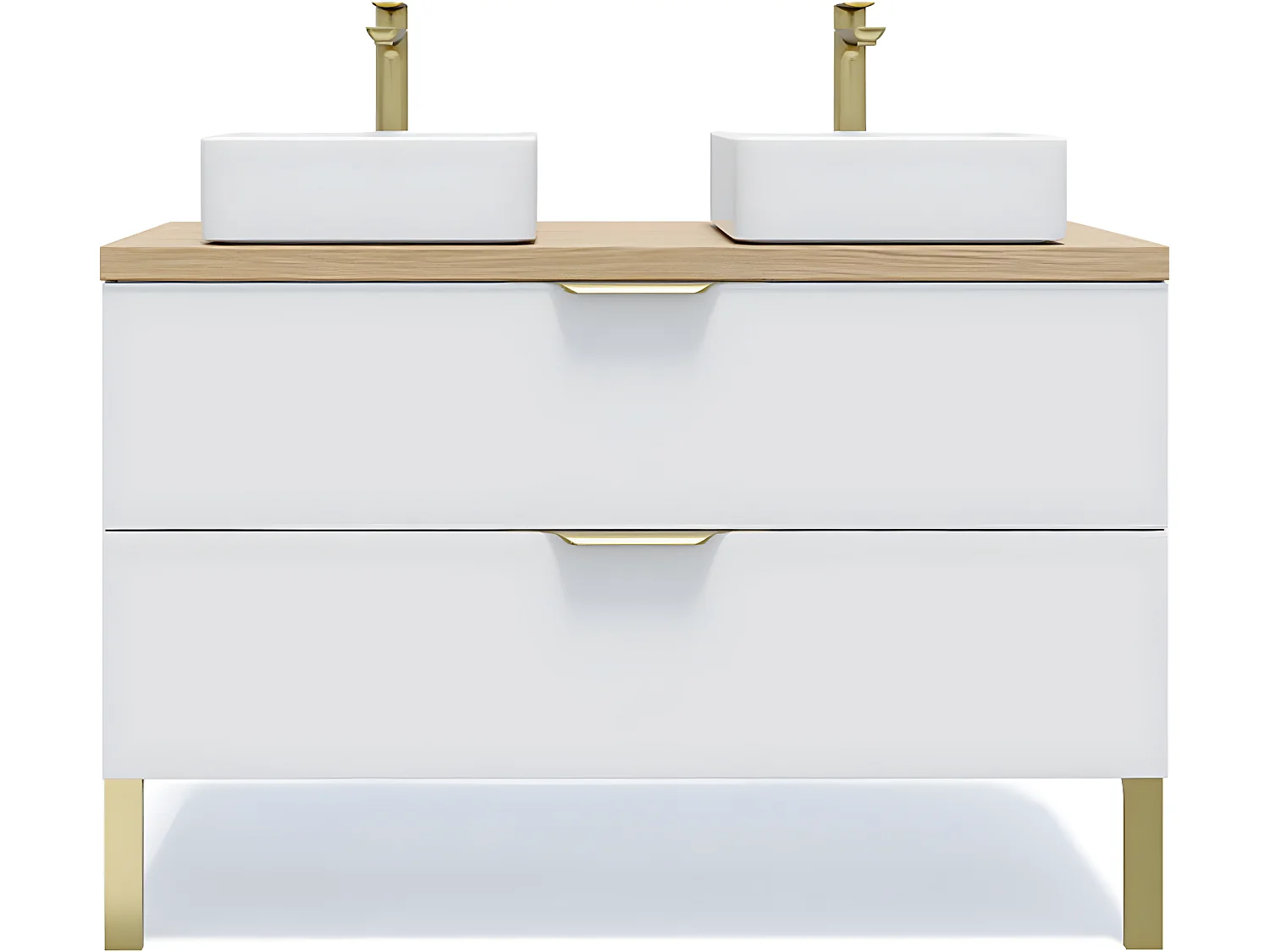 Meuble de salle de bain suspendu 2 vasques à poser 120cm 2 tiroirs Blanc - Venice