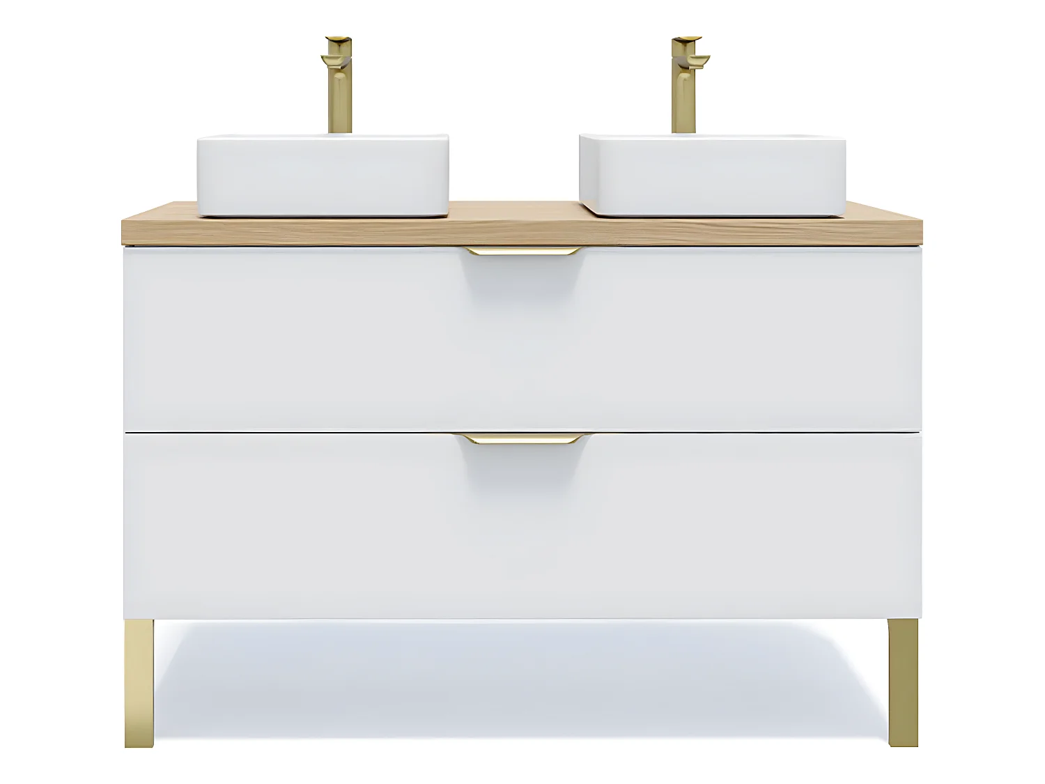 Meuble de salle de bain suspendu 2 vasques à poser 120cm 2 tiroirs Blanc - Venice