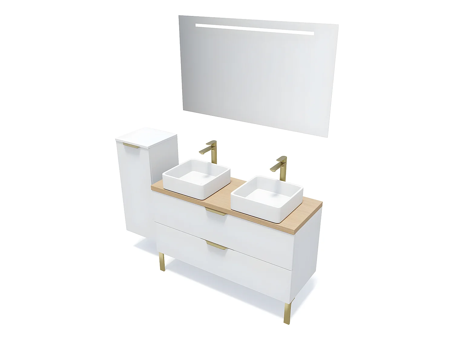 Meuble de salle de bain suspendu 2 vasques à poser 120cm 2 tiroirs Blanc - Venice