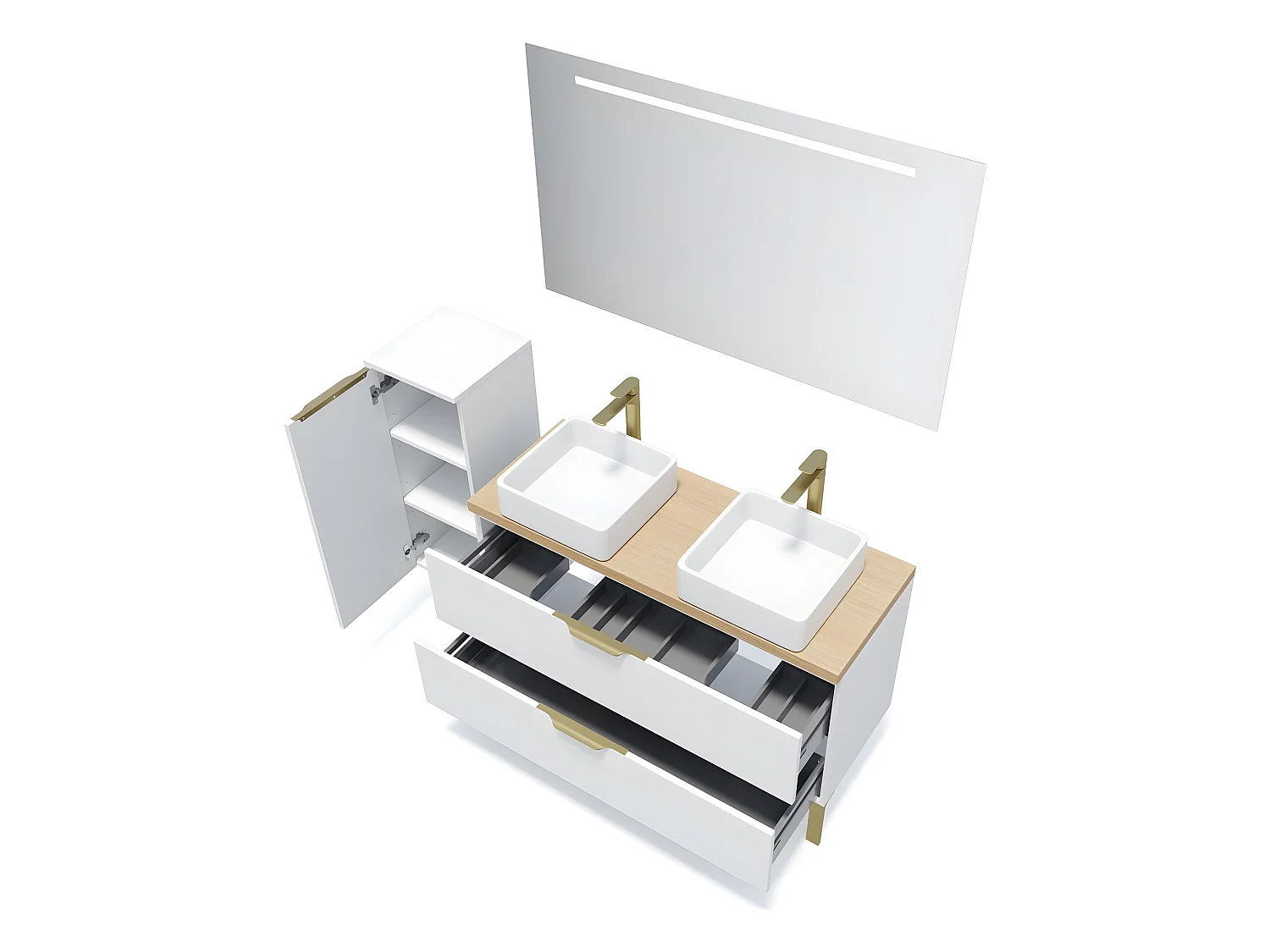 Meuble de salle de bain suspendu 2 vasques à poser 120cm 2 tiroirs Blanc - Venice