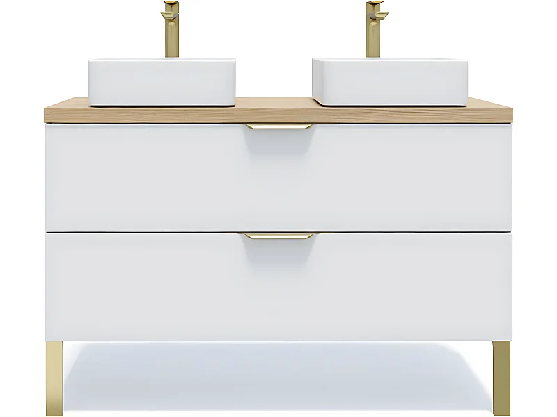 Meuble de salle de bain suspendu 2 vasques à poser 120cm 2 tiroirs Blanc - Venice