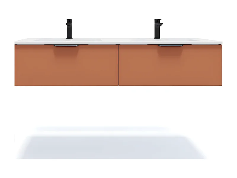 Meuble de salle de bain suspendu double vasque intégrée 140cm 2 tiroirs Terracotta - Soho