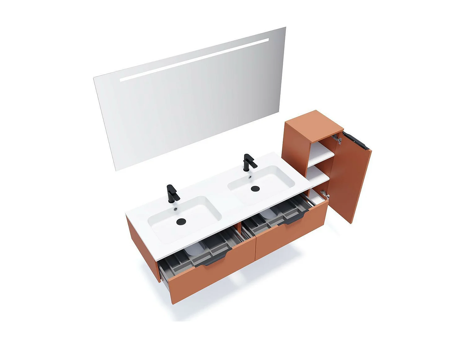 Meuble de salle de bain suspendu double vasque intégrée 140cm 2 tiroirs Terracotta - Soho
