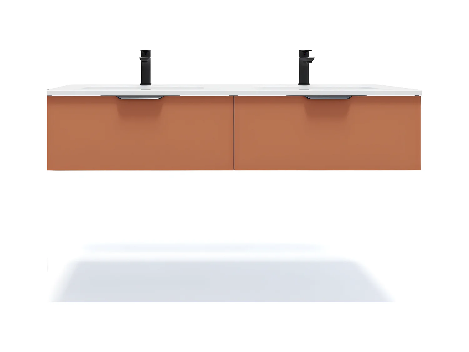 Meuble de salle de bain suspendu double vasque intégrée 140cm 2 tiroirs Terracotta - Soho