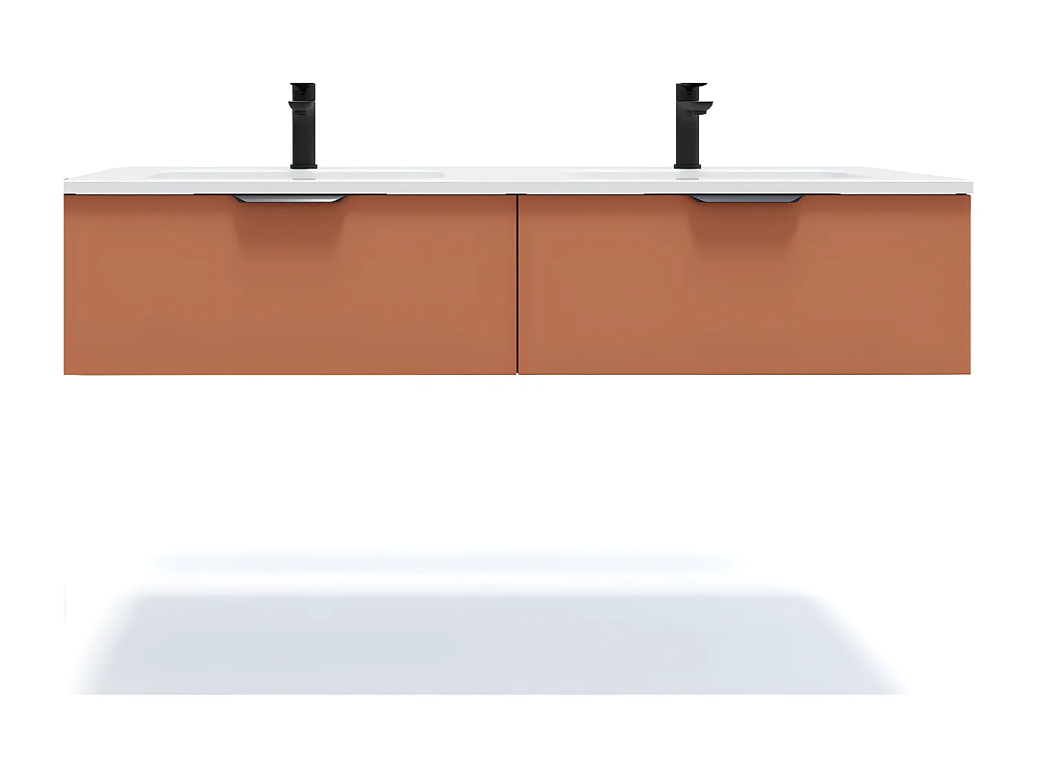 Meuble de salle de bain suspendu double vasque intégrée 140cm 2 tiroirs Terracotta - Soho