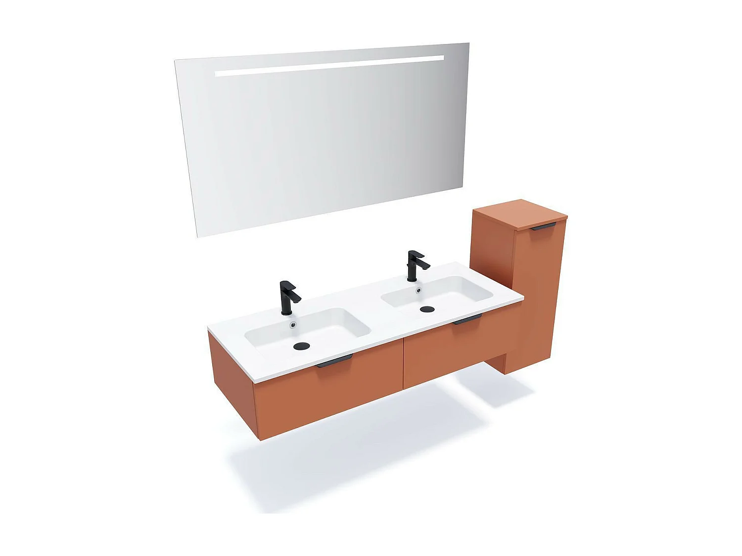 Meuble de salle de bain suspendu double vasque intégrée 140cm 2 tiroirs Terracotta - Soho