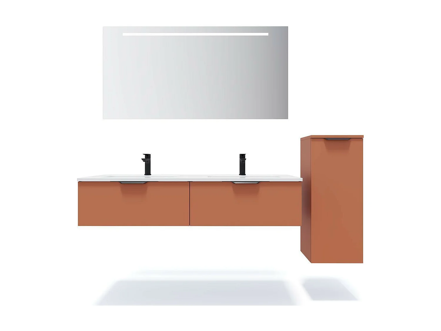 Meuble de salle de bain suspendu double vasque intégrée 140cm 2 tiroirs Terracotta - Soho
