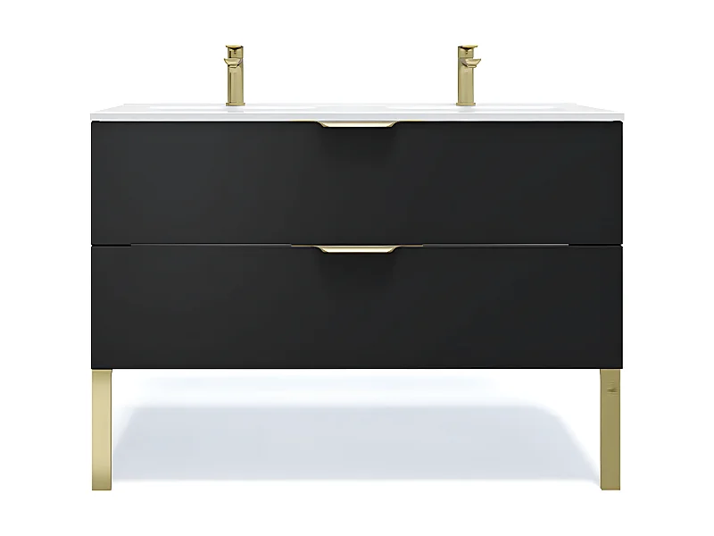 Meuble de salle de bain suspendu double vasque intégrée 120cm 2 tiroirs Noir - Venice