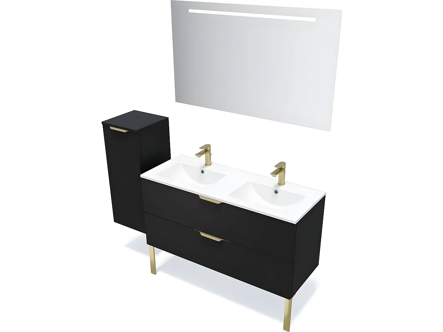 Meuble de salle de bain suspendu double vasque intégrée 120cm 2 tiroirs Noir - Venice