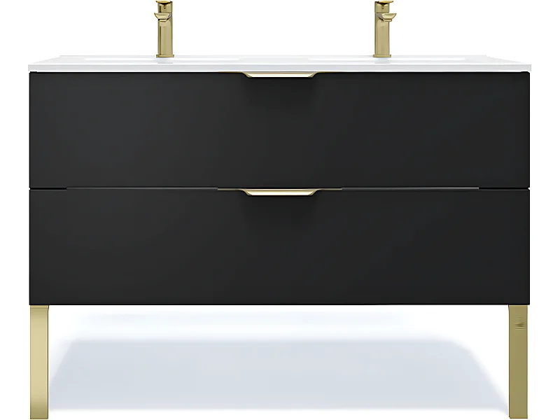 Meuble de salle de bain suspendu double vasque intégrée 120cm 2 tiroirs Noir - Venice