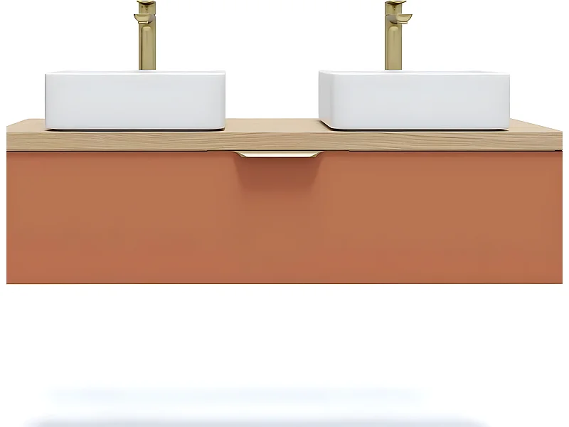 Meuble de salle de bain suspendu 2 vasques à poser 120cm 1 tiroir Terracotta - Venice