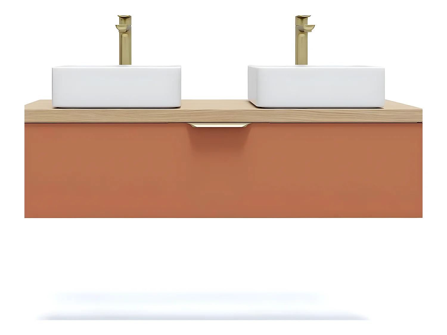Meuble de salle de bain suspendu 2 vasques à poser 120cm 1 tiroir Terracotta - Venice