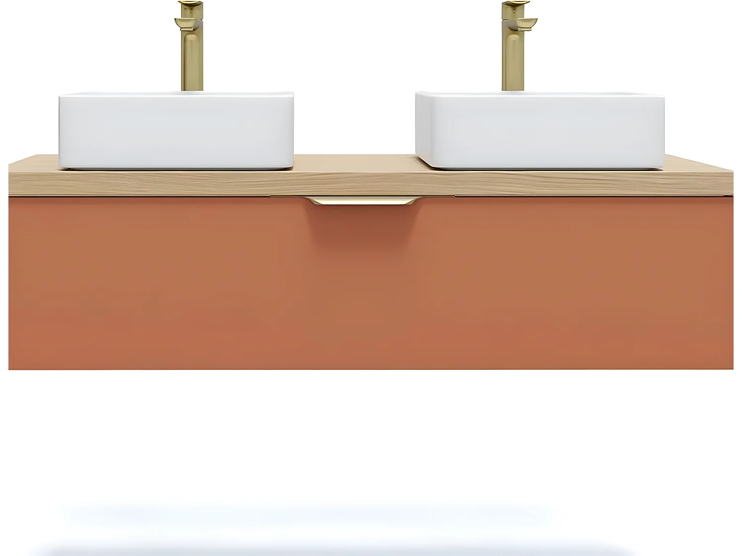 Meuble de salle de bain suspendu 2 vasques à poser 120cm 1 tiroir Terracotta - Venice