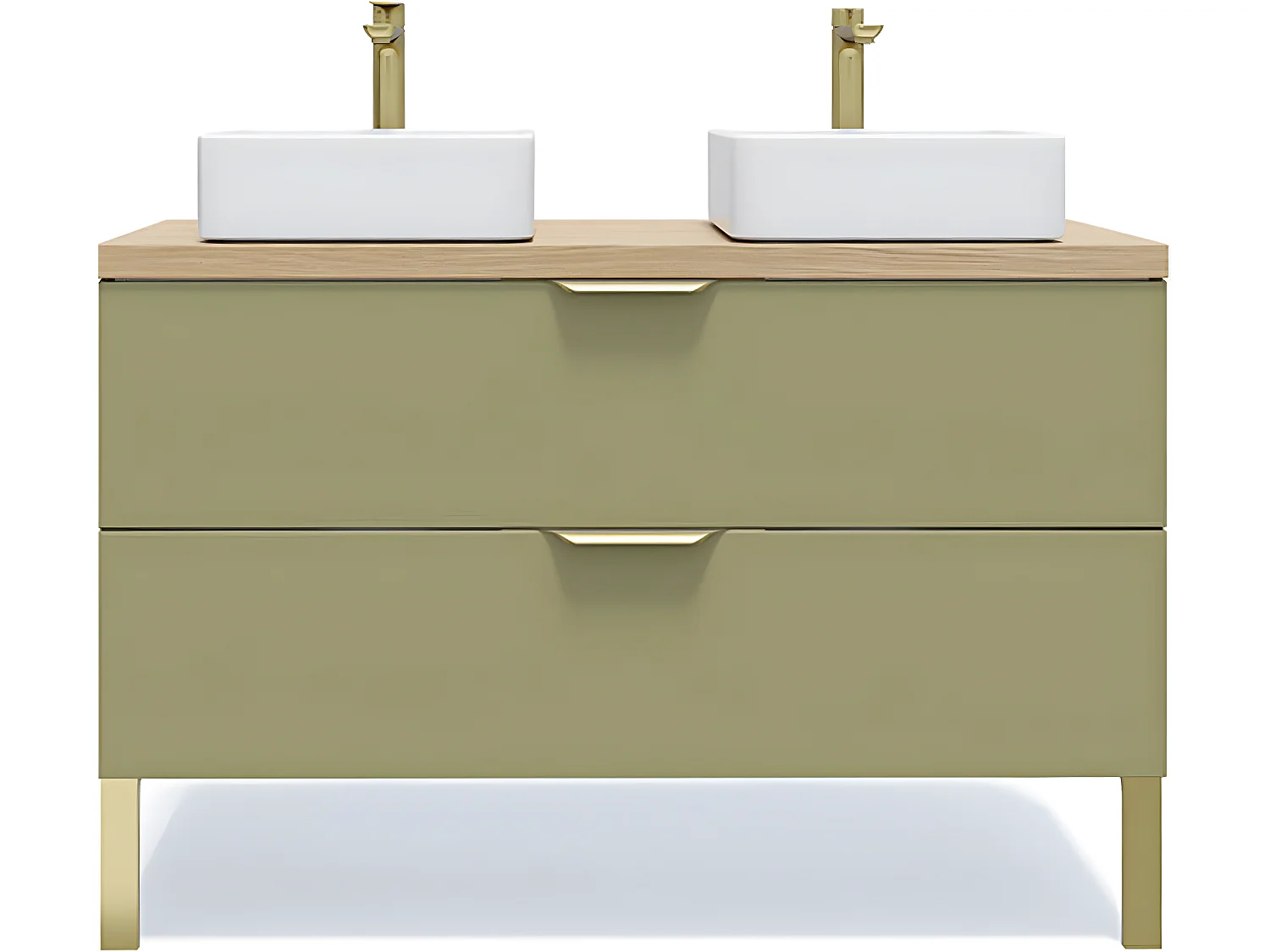 Meuble de salle de bain suspendu 2 vasques à poser 120cm 2 tiroirs Vert olive - Venice