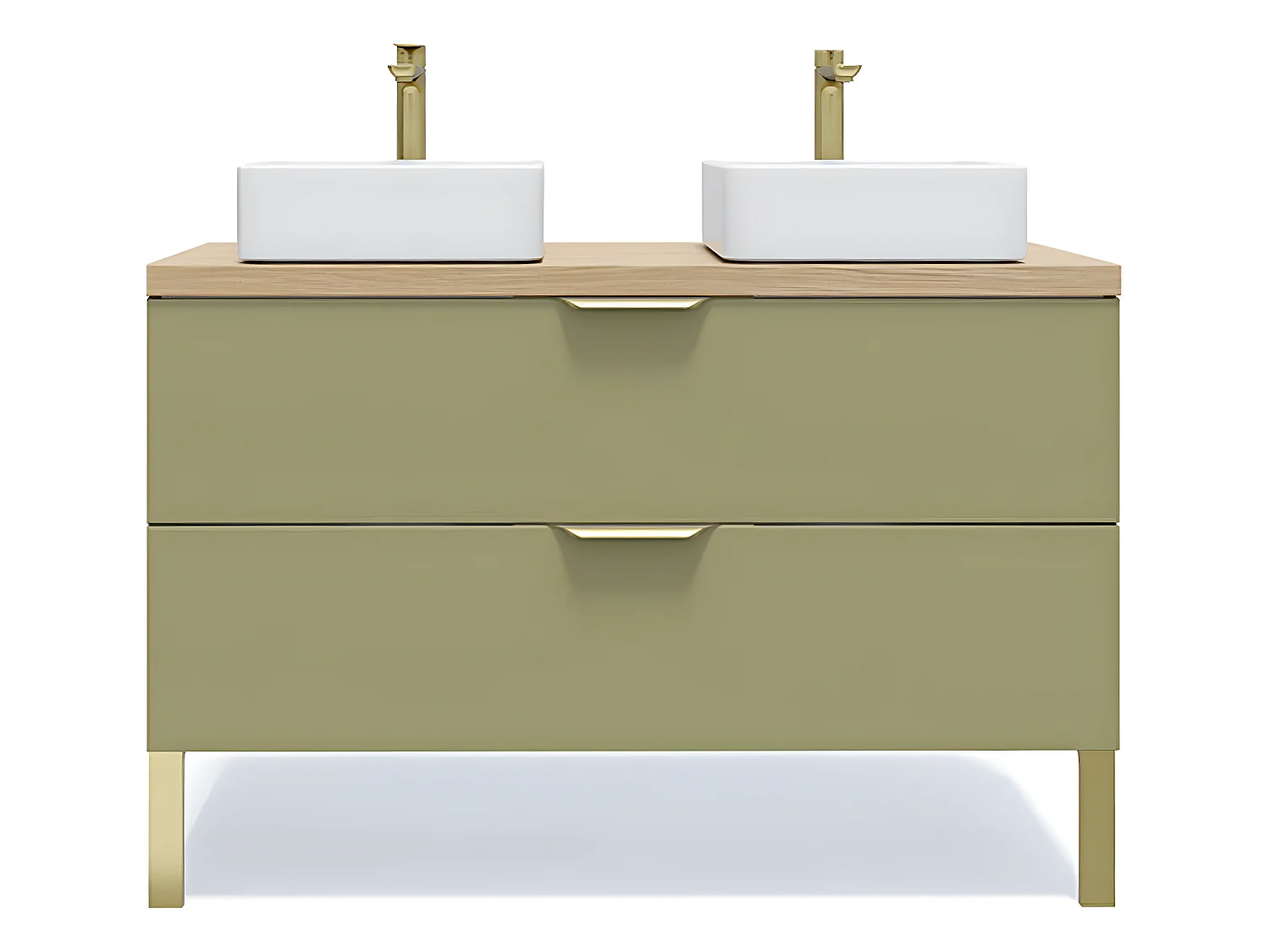 Meuble de salle de bain suspendu 2 vasques à poser 120cm 2 tiroirs Vert olive - Venice