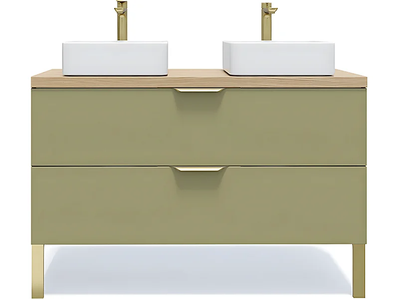 Meuble de salle de bain suspendu 2 vasques à poser 120cm 2 tiroirs Vert olive - Venice