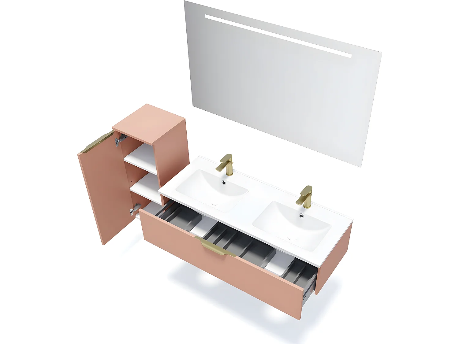 Meuble de salle de bain suspendu double vasque intégrée 120cm 1 tiroir Abricot - Venice