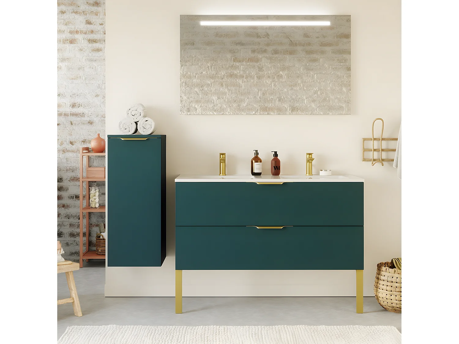 Meuble de salle de bain suspendu double vasque intégrée 120cm 2 tiroirs Bleu - Venice