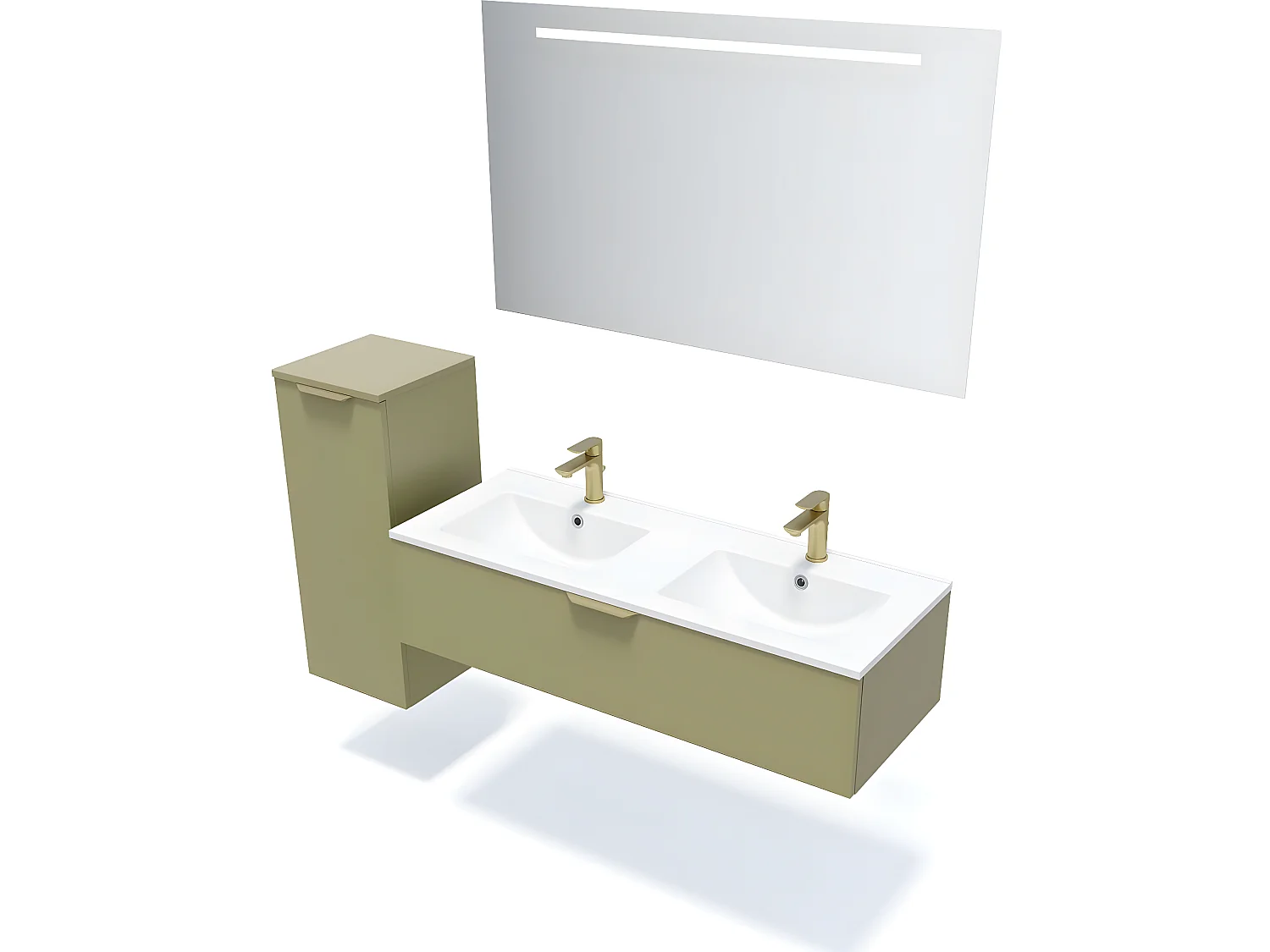 Meuble de salle de bain suspendu double vasque intégrée 120cm 1 tiroir Vert olive - Venice