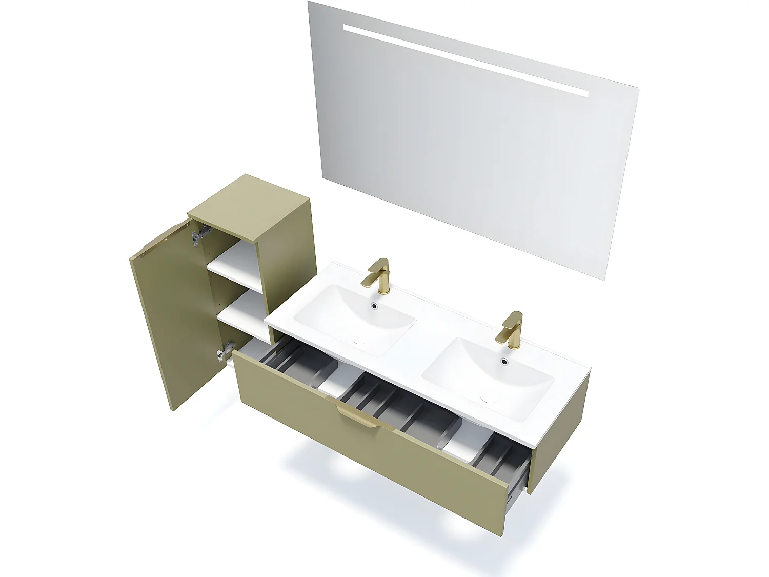 Meuble de salle de bain suspendu double vasque intégrée 120cm 1 tiroir Vert olive - Venice