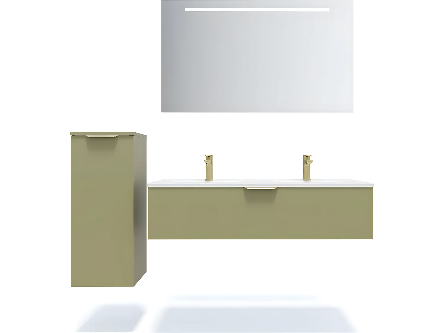 Meuble de salle de bain suspendu double vasque intégrée 120cm 1 tiroir Vert olive - Venice
