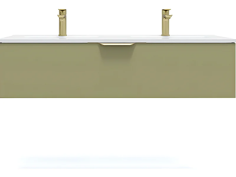 Meuble de salle de bain suspendu double vasque intégrée 120cm 1 tiroir Vert olive - Venice