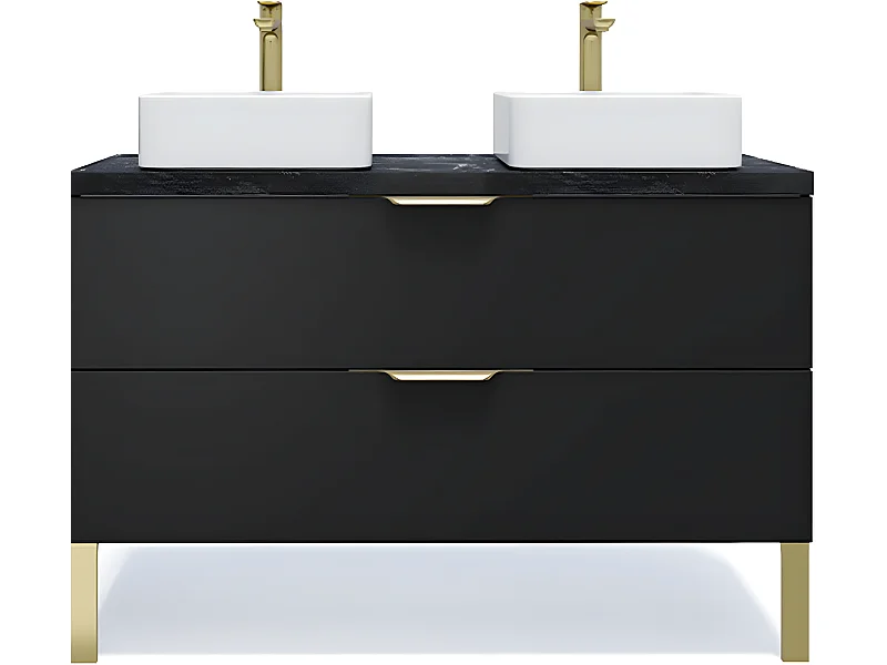 Meuble de salle de bain suspendu 2 vasques à poser 120cm 2 tiroirs Noir - Venice