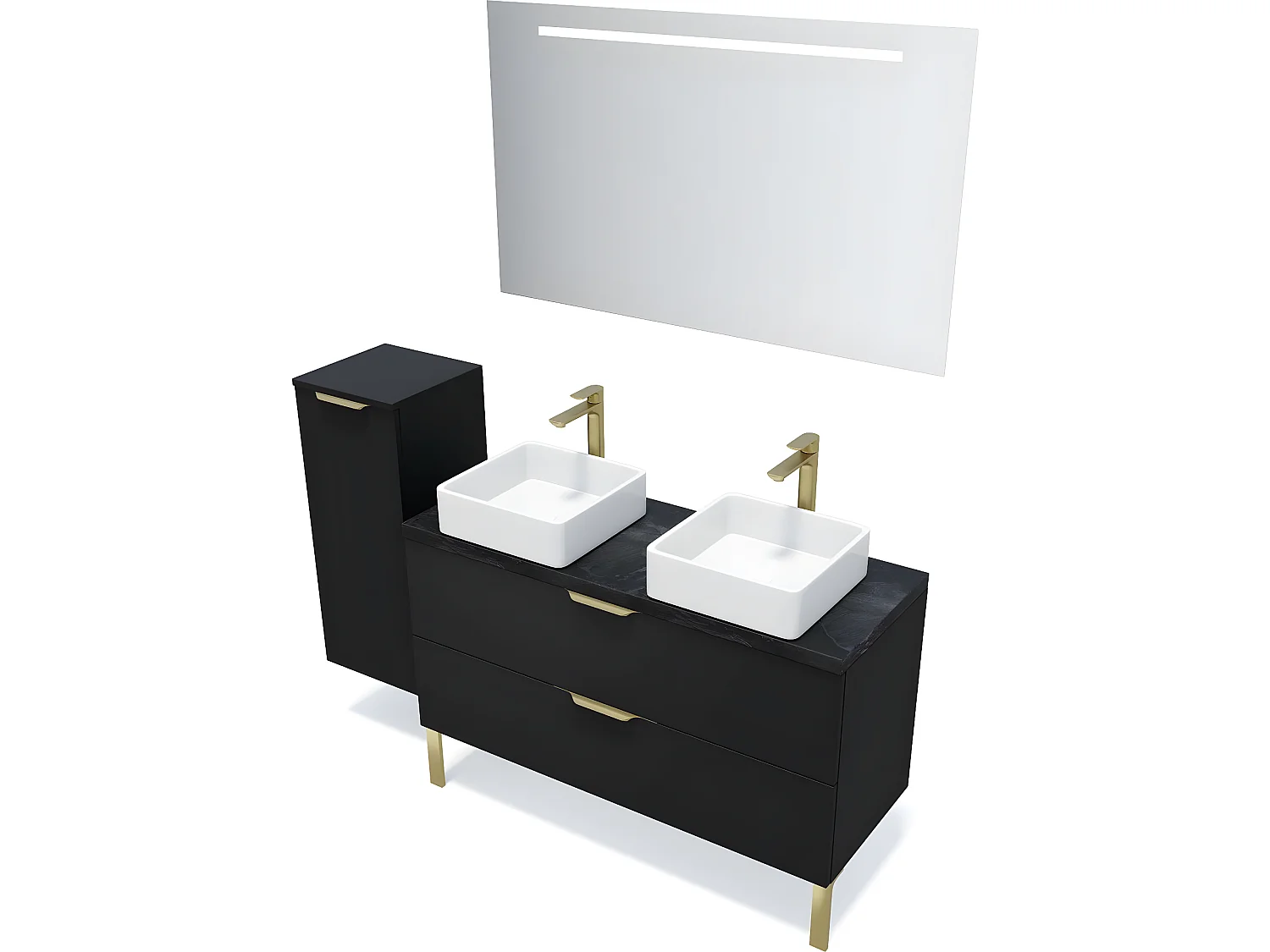 Meuble de salle de bain suspendu 2 vasques à poser 120cm 2 tiroirs Noir - Venice