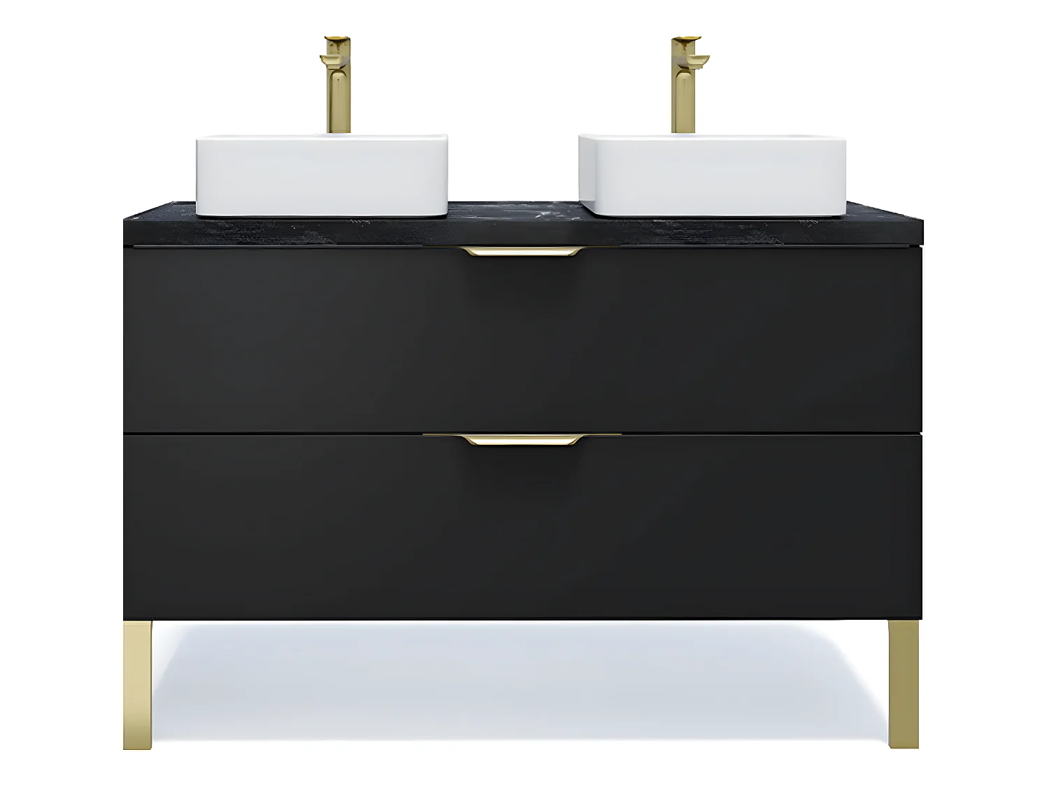 Meuble de salle de bain suspendu 2 vasques à poser 120cm 2 tiroirs Noir - Venice