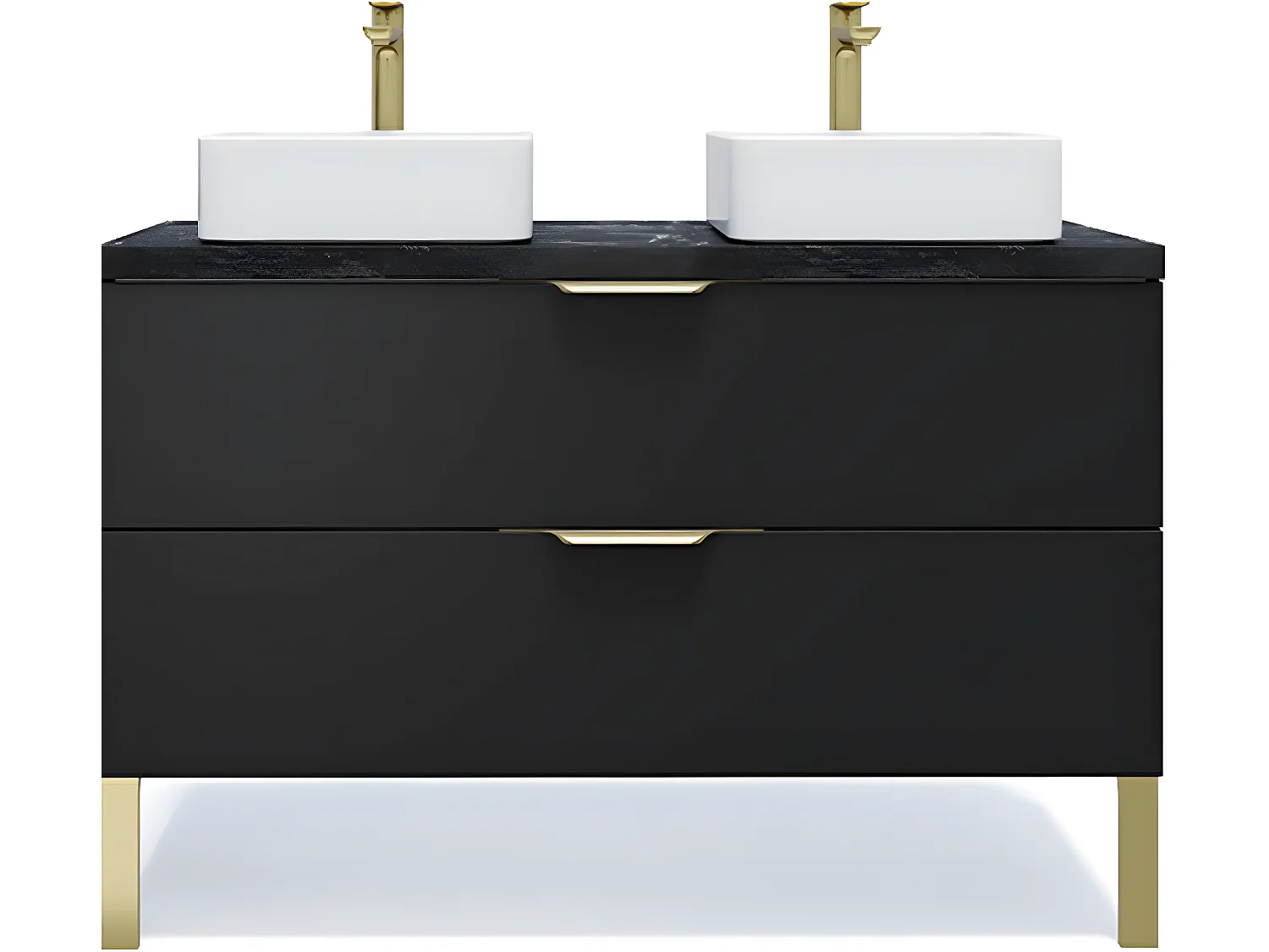 Meuble de salle de bain suspendu 2 vasques à poser 120cm 2 tiroirs Noir - Venice