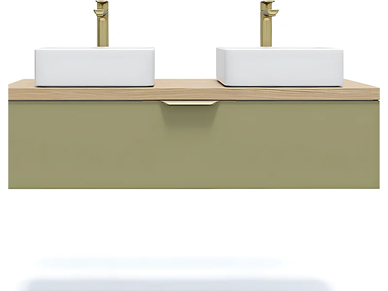 Meuble de salle de bain suspendu 2 vasques à poser 120cm 1 tiroir Vert olive - Venice