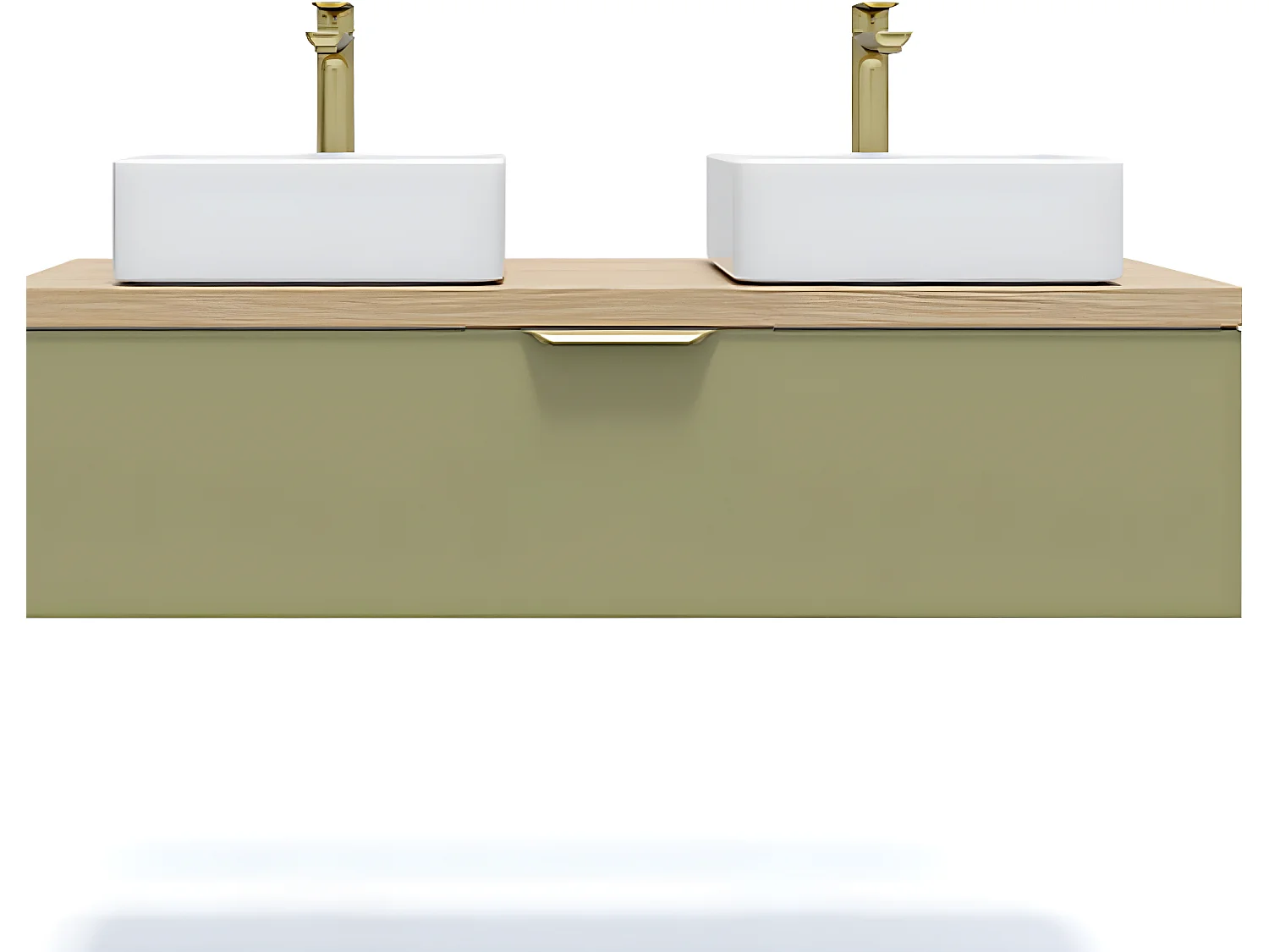 Meuble de salle de bain suspendu 2 vasques à poser 120cm 1 tiroir Vert olive - Venice