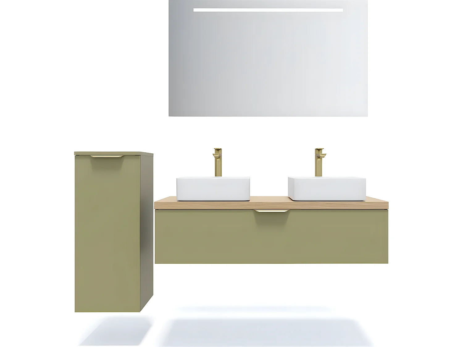 Meuble de salle de bain suspendu 2 vasques à poser 120cm 1 tiroir Vert olive - Venice