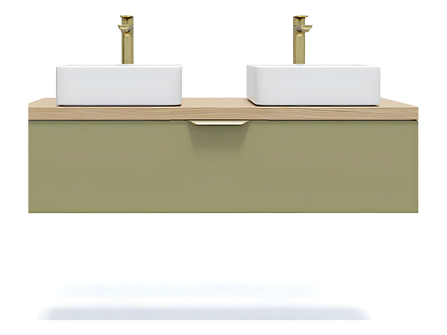 Meuble de salle de bain suspendu 2 vasques à poser 120cm 1 tiroir Vert olive - Venice