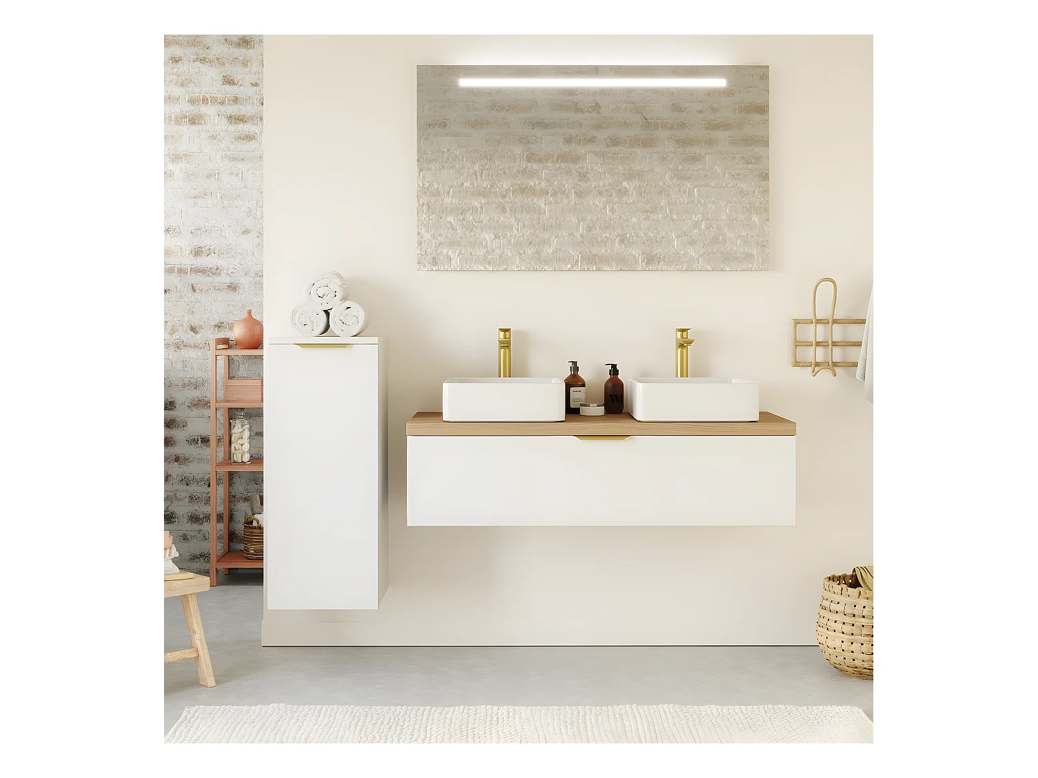 Meuble de salle de bain suspendu 2 vasques à poser 120cm 1 tiroir Blanc - Venice