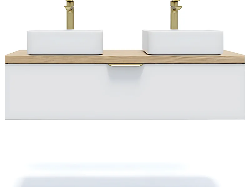 Meuble de salle de bain suspendu 2 vasques à poser 120cm 1 tiroir Blanc - Venice