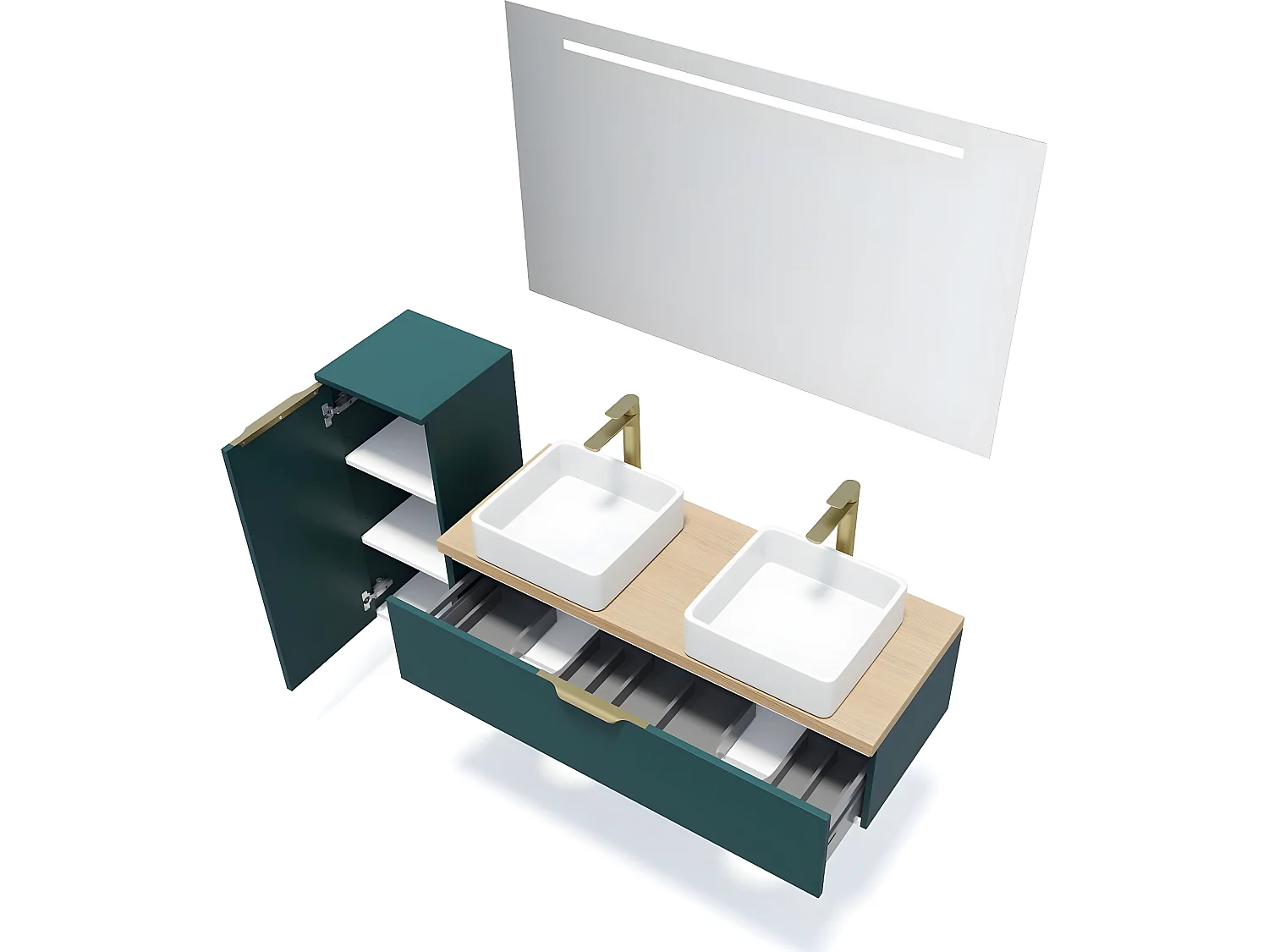 Meuble de salle de bain suspendu 2 vasques à poser 120cm 1 tiroir Bleu - Venice