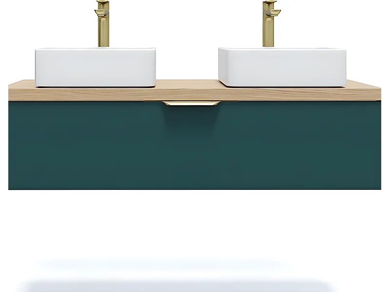 Meuble de salle de bain suspendu 2 vasques à poser 120cm 1 tiroir Bleu - Venice