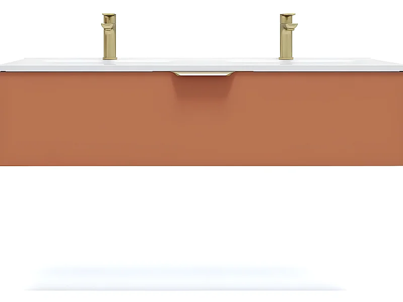 Meuble de salle de bain suspendu double vasque intégrée 120cm 1 tiroir Terracotta - Venice