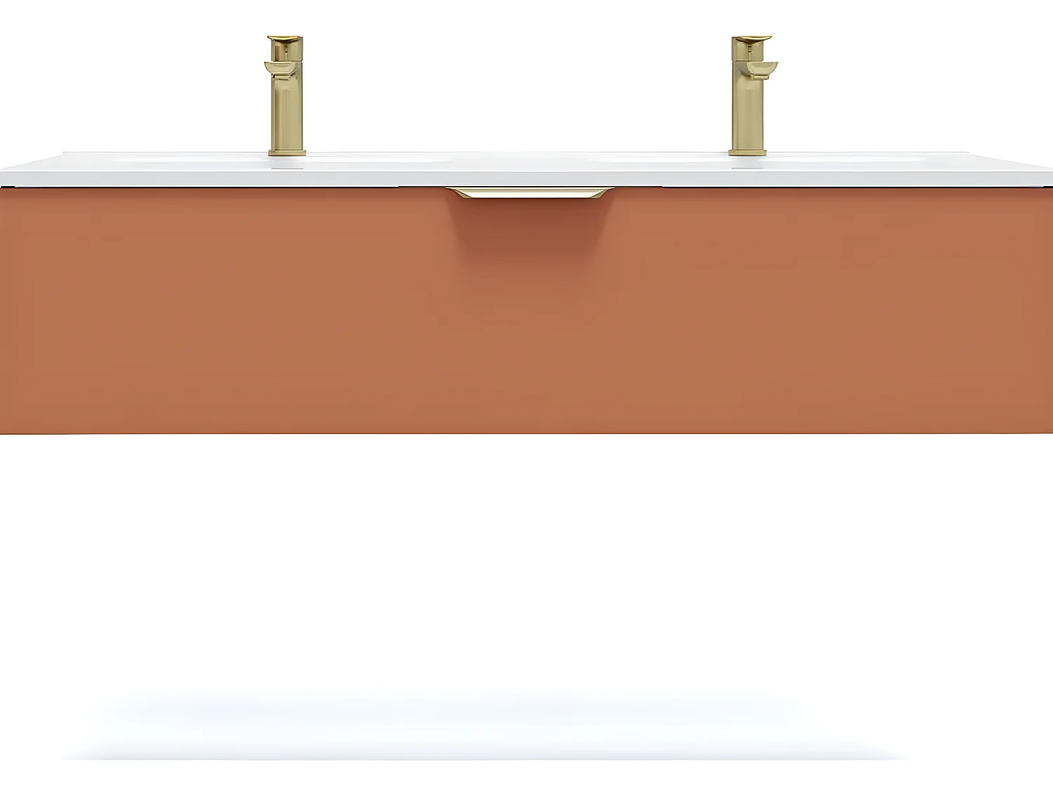 Meuble de salle de bain suspendu double vasque intégrée 120cm 1 tiroir Terracotta - Venice