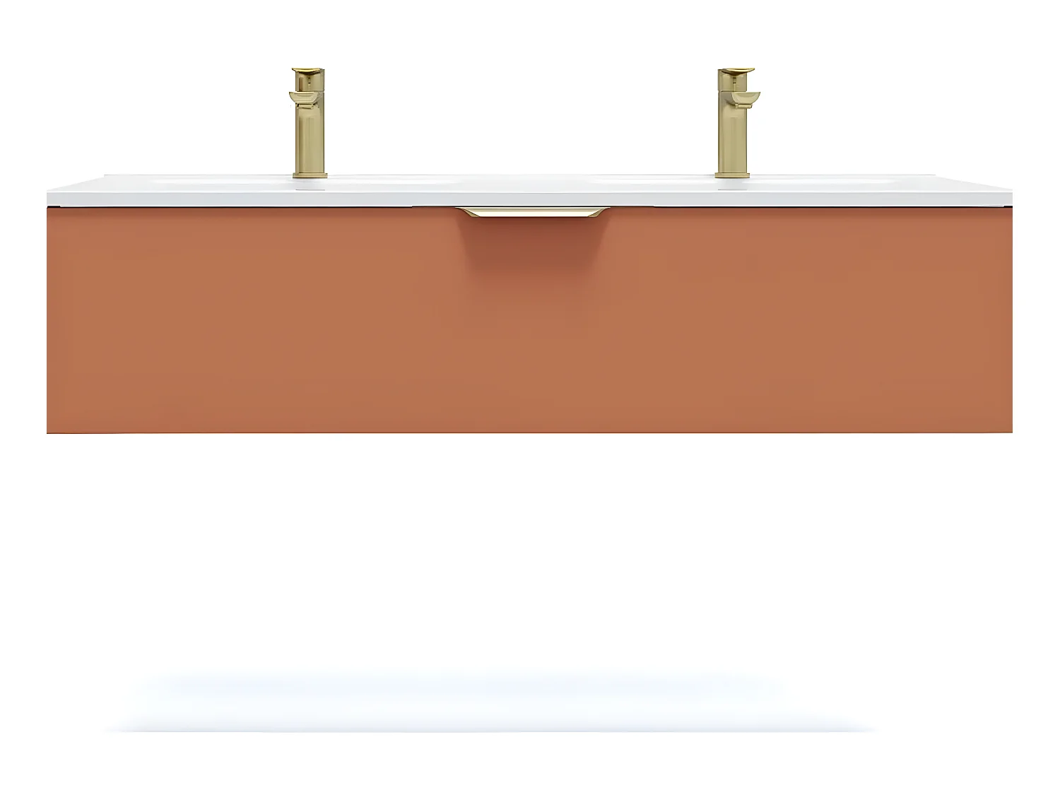 Meuble de salle de bain suspendu double vasque intégrée 120cm 1 tiroir Terracotta - Venice
