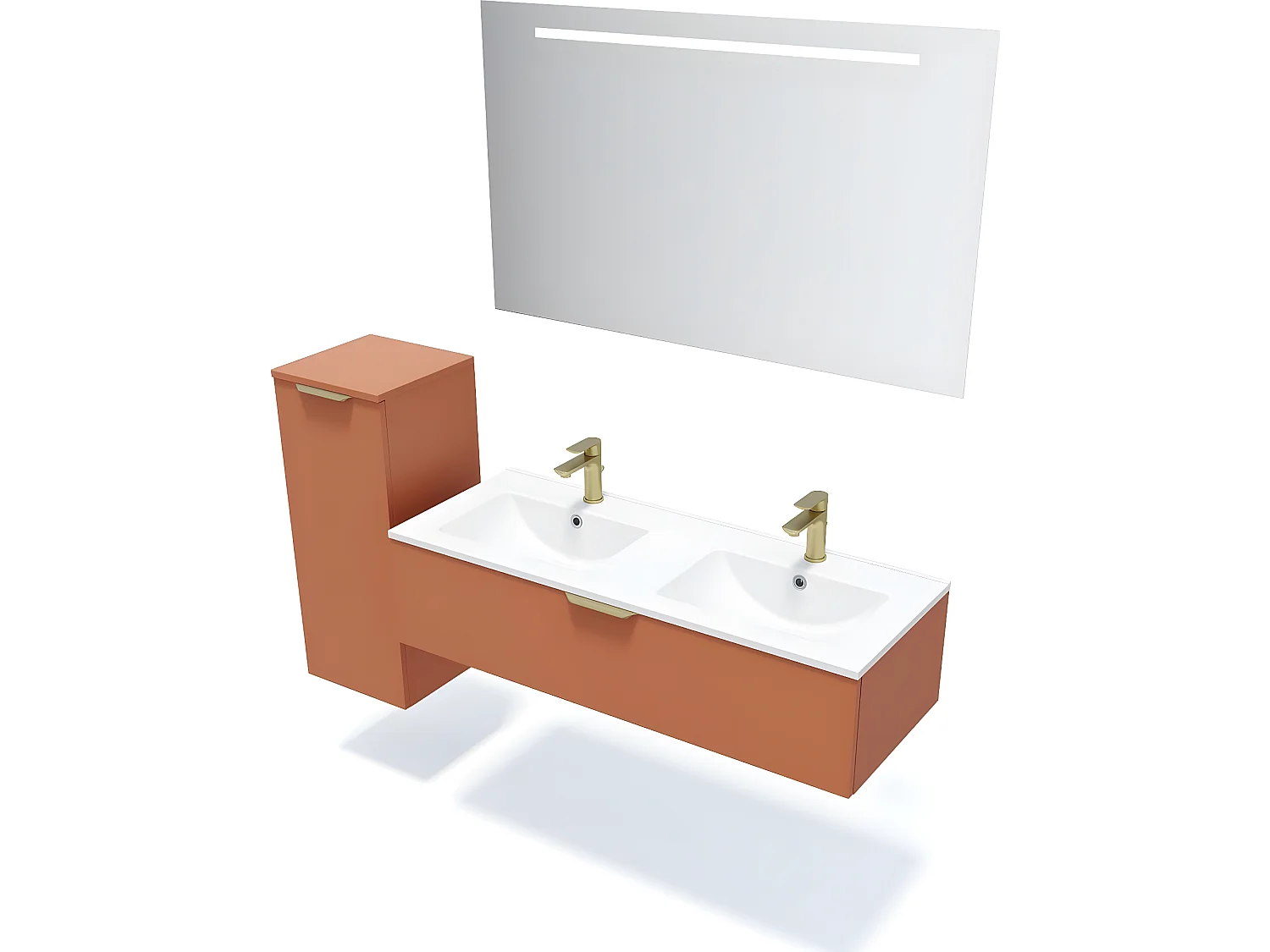 Meuble de salle de bain suspendu double vasque intégrée 120cm 1 tiroir Terracotta - Venice