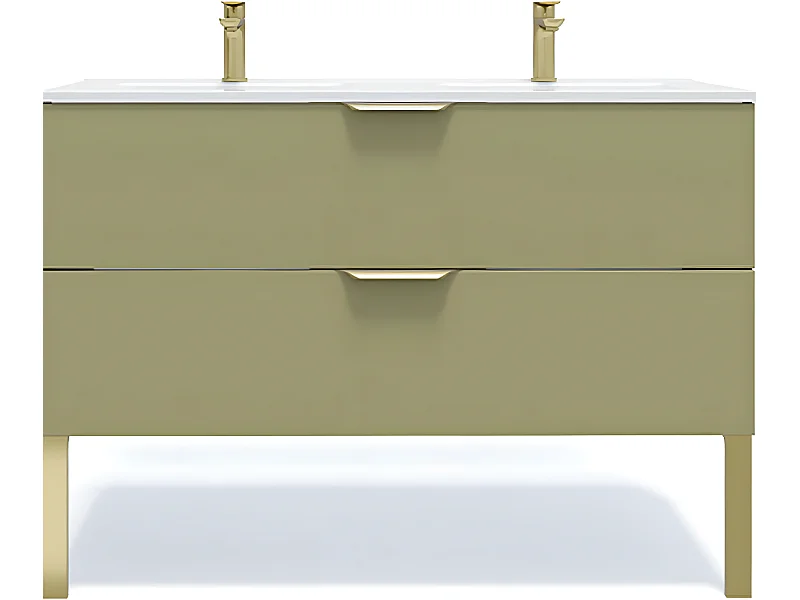 Meuble de salle de bain suspendu double vasque intégrée 120cm 2 tiroirs Vert olive - Venice